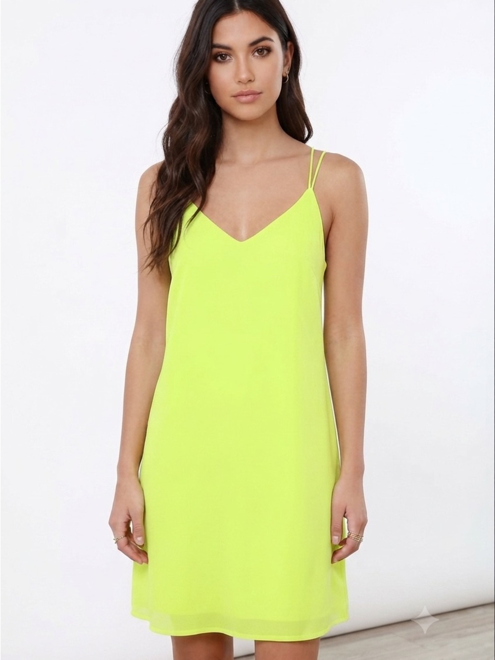 Neon Lime Green Mini Dress, Size Small, Cross Back Spaghetti Strap A5-045